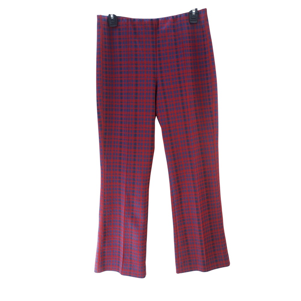 Alsey Red Blue Plaid Houndstooth Pull On Flare Leg Knit Pants Womens Casual Prep